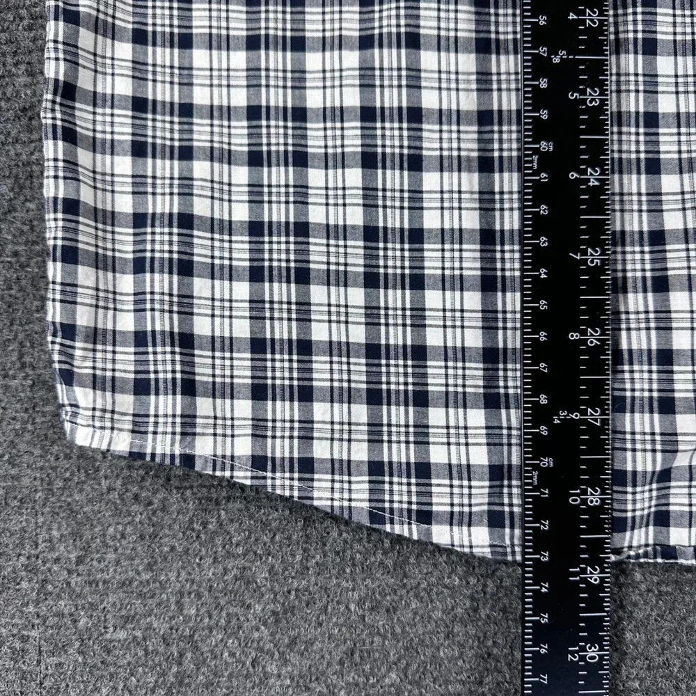 Banana Republic Button Down Shirt Mens L Large Navy White Plaid Untucked Fit